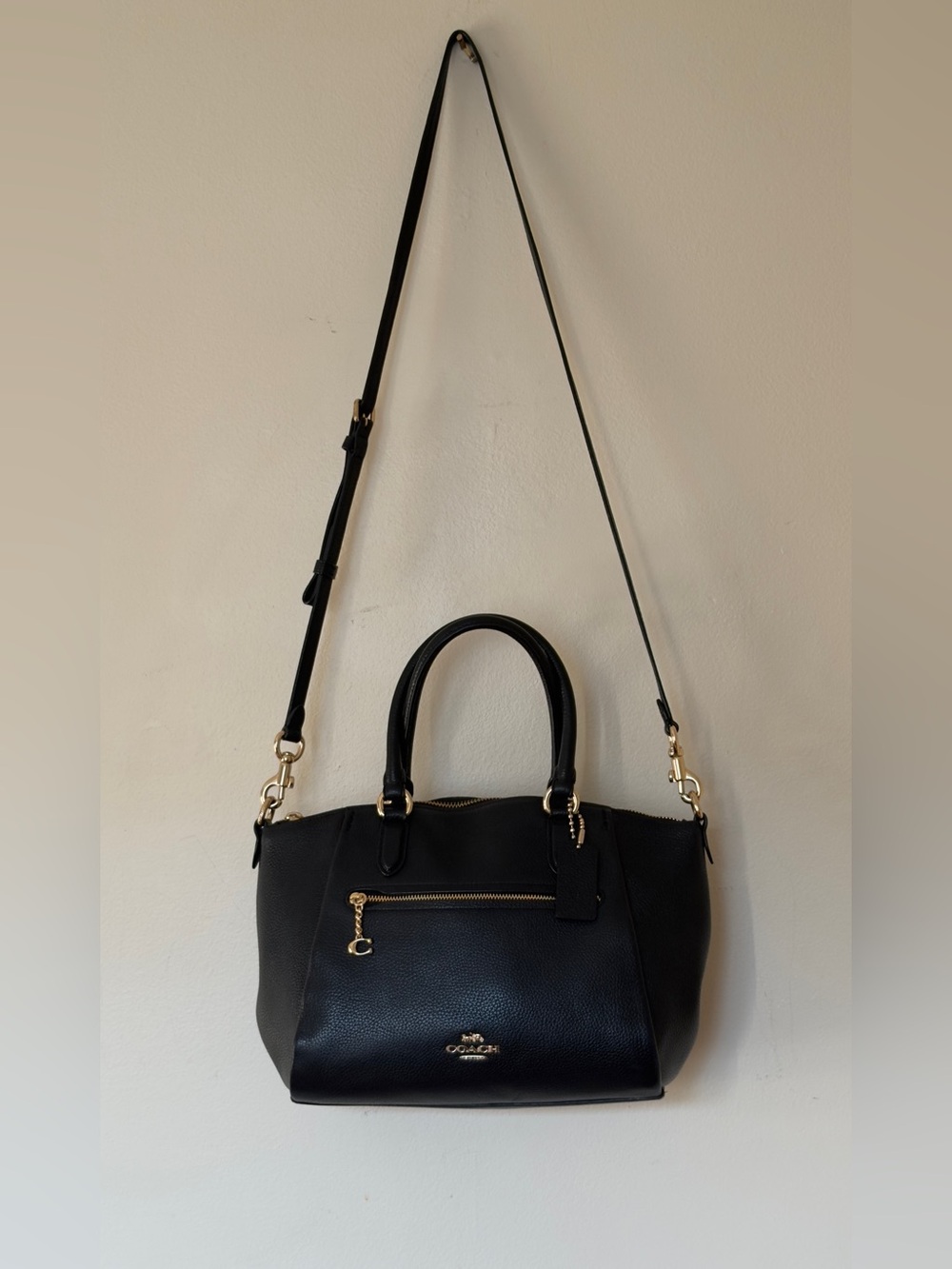 COACH Black Elise Satchel Pebbled Leather Crossbody Shoulder Bag Gold Hardware 7 - Picture 3 of 16